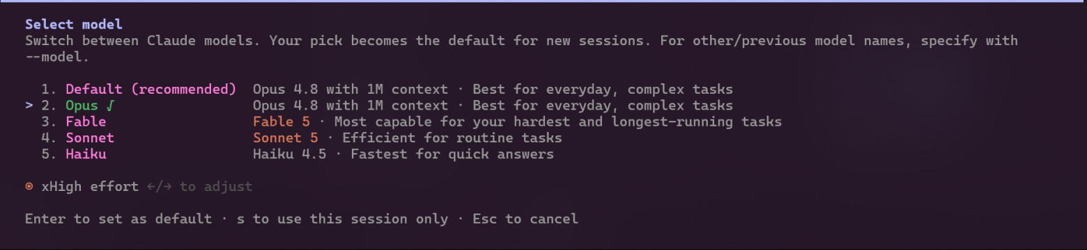 Выбор /model в Claude Code CLI